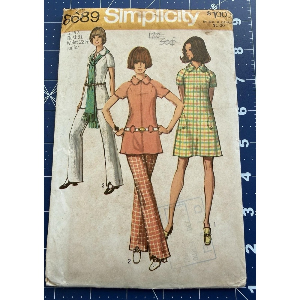 VTG‎ Simplicity Pattern 8689 Dress Tunic Or Pants Junior Size 7 Uncut FF